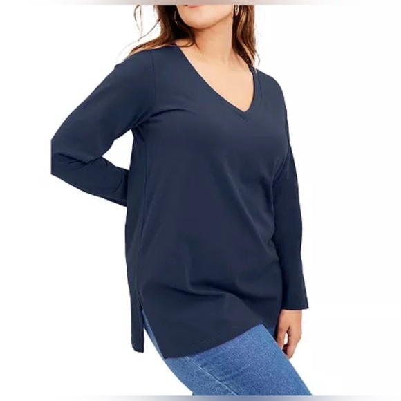 💥Pink Rose Navy Blue Long Sleeve Tee M - Picture 1 of 10